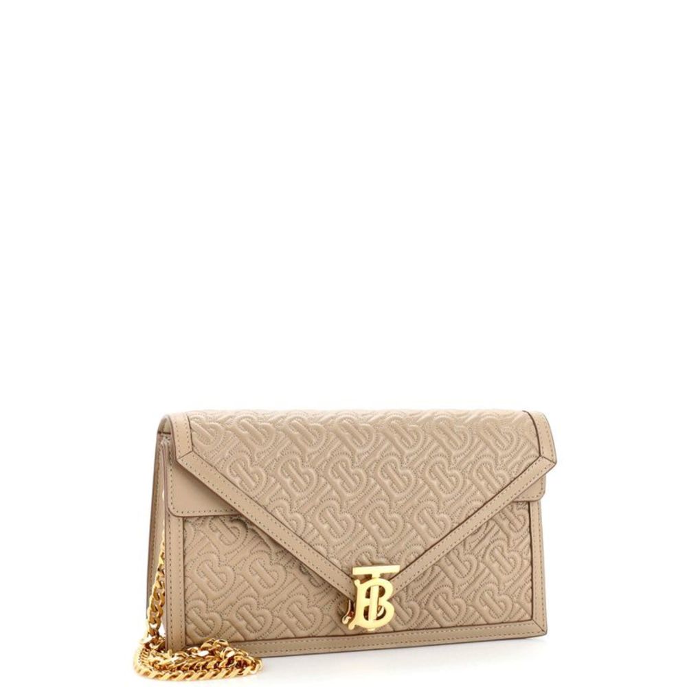 Burberry TB Envelope Chain Clutch Monogram Embossed Leather Small Neutral - Picture 2 of 6